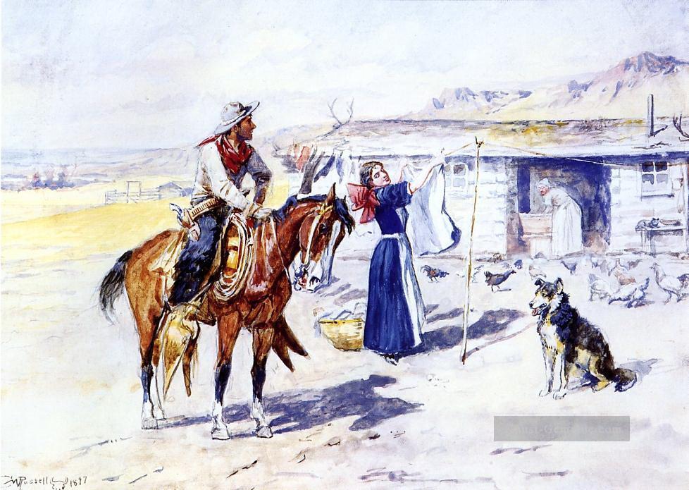 thoroughman s Hause auf der Strecke 1897 Charles Marion Russell , Ölgemälde